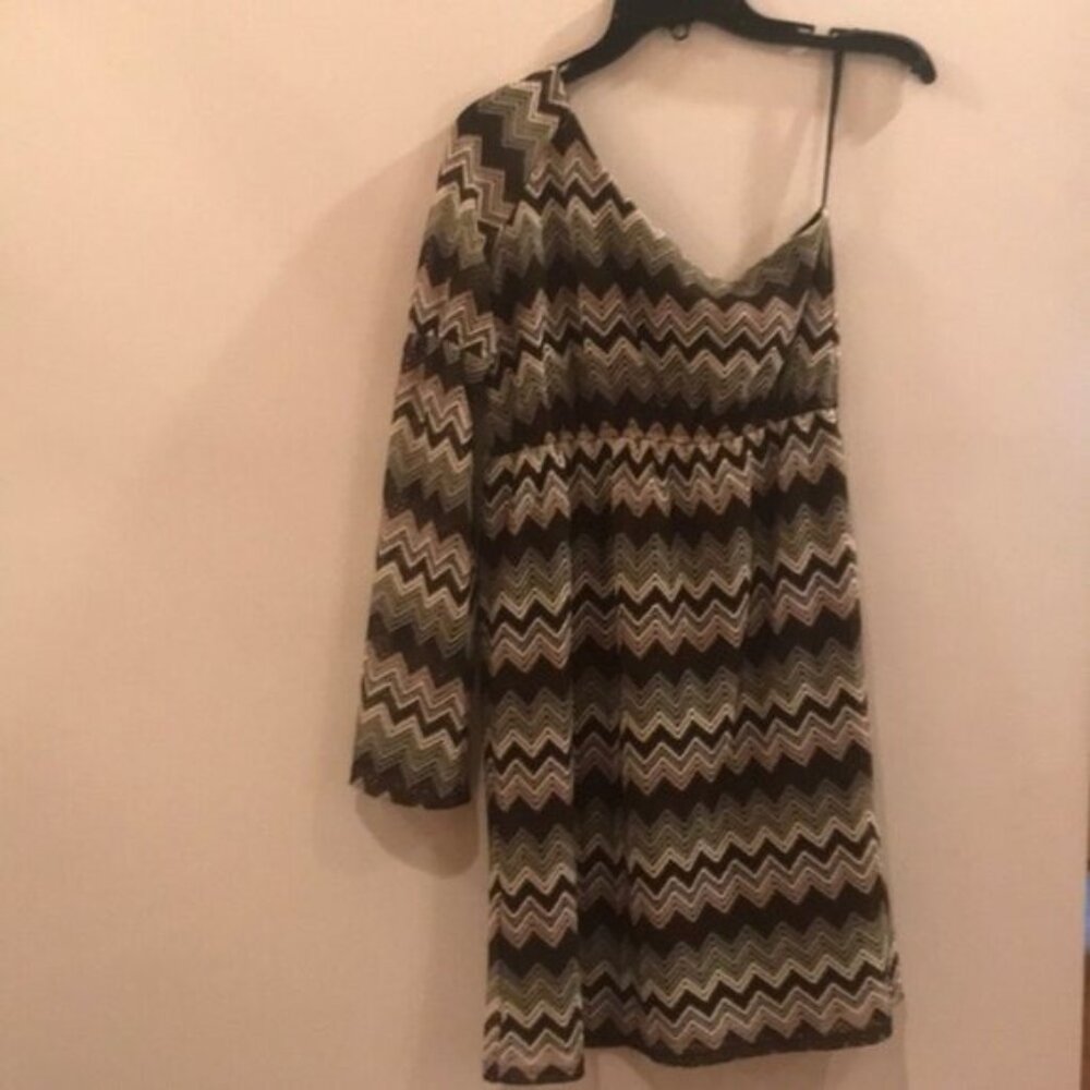 🌈✨ Judith March One-Shoulder Multicolored Chevron Knit Mini Dress | Size L ✨🌈